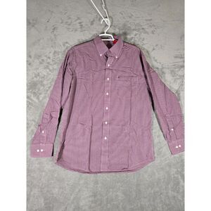 Izod Shirt Mens Medium Button Down Red White Gingham Casual‎ Pocket Cotton